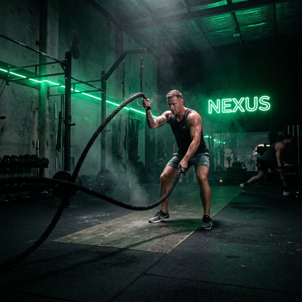 Gimnasio Nexus Store con iluminación verde neón